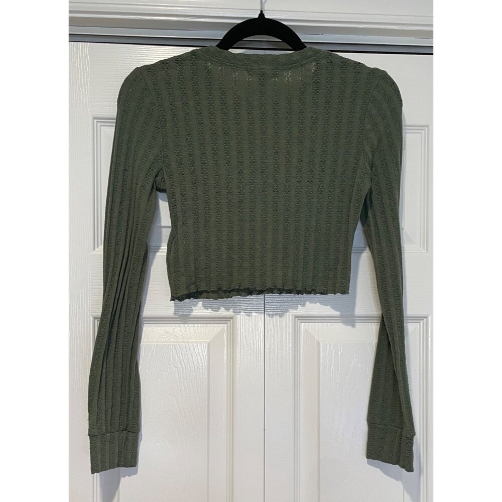 Vtg Y2K Forever21 Long Sleeve Pointelle Crop Top Size S Lettuce Hem Indie Grunge - Picture 3 of 11
